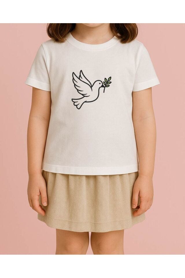 Tişört Unisex Çocuk (Güvercin) Kiz Beyaz - 10-11 Yaş