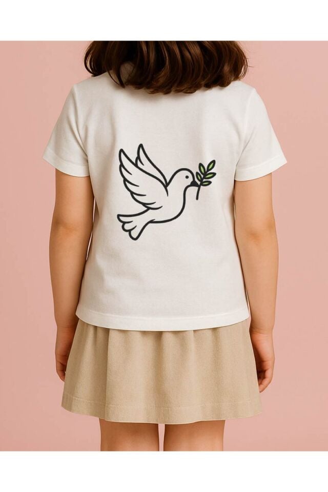 Tişört Unisex Çocuk (Güvercin) Kiz Beyaz - 10-11 Yaş