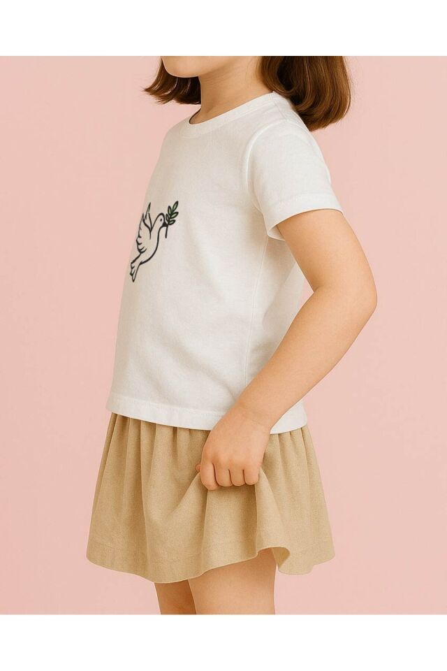 Tişört Unisex Çocuk (Güvercin) Kiz Beyaz - 4-5 Yaş