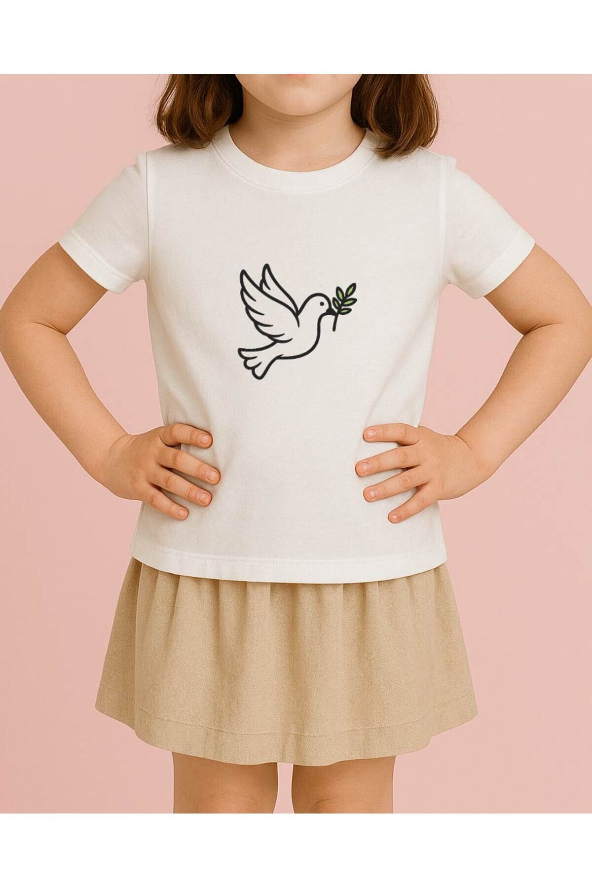 Tişört Unisex Çocuk (Güvercin) Kiz Beyaz - 4-5 Yaş