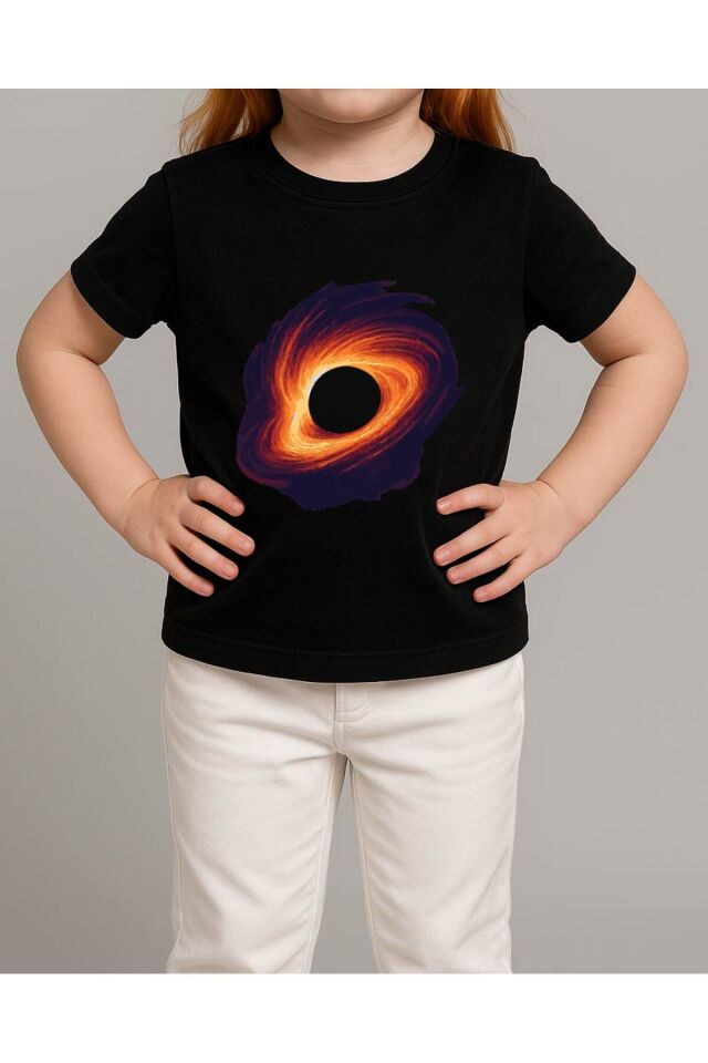Tişört Unisex Çocuk (Kara Delik) Kiz Si̇yah - 10-11 Yaş