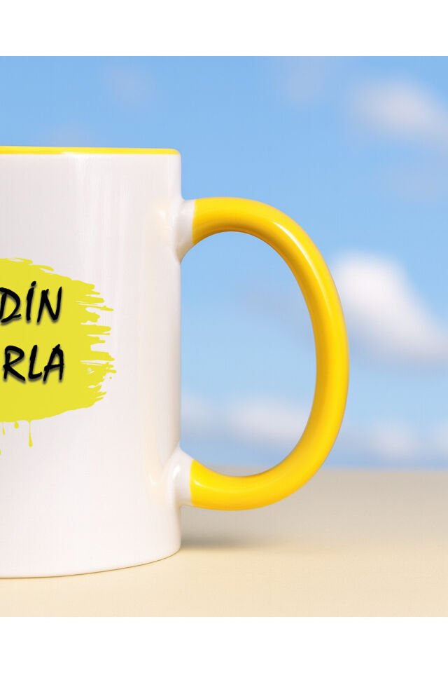 Kendin tasarla bardak - Kişiye özel bardak İçi Kulbu Sarı Bardak