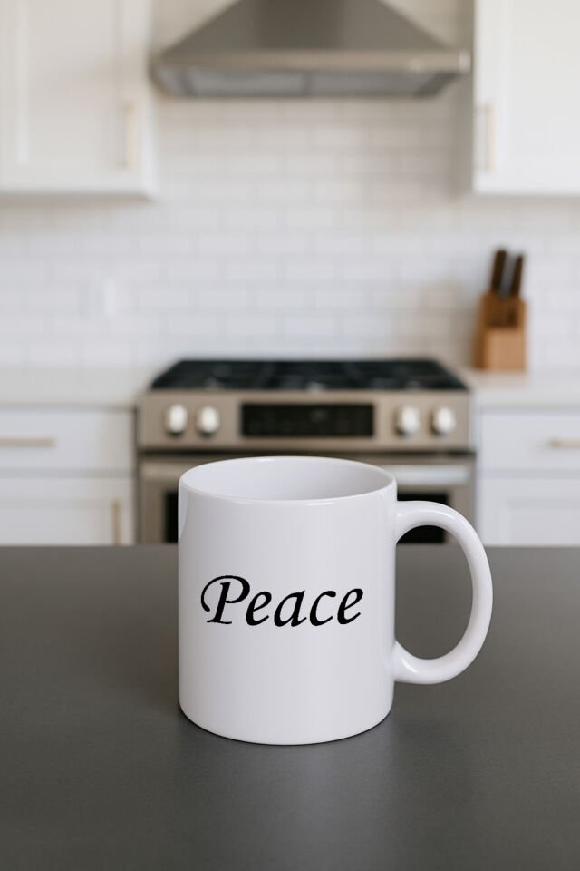 Yazılı Beyaz Bardak Peace