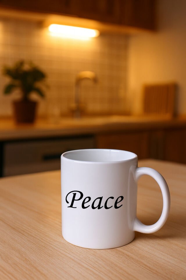 Yazılı Beyaz Bardak Peace