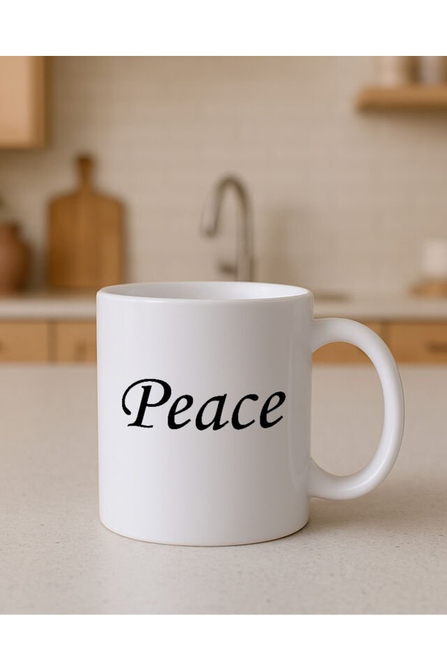 Yazılı Beyaz Bardak Peace
