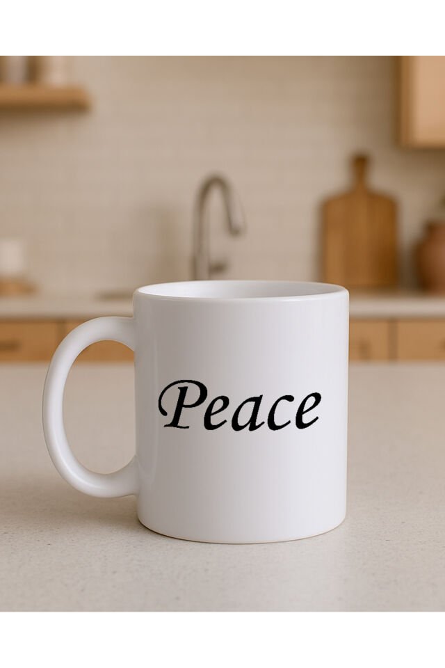 Yazılı Beyaz Bardak Peace