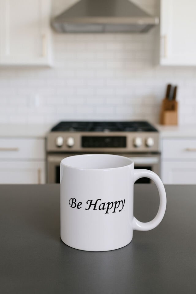 Yazılı Beyaz Bardak Be Happy