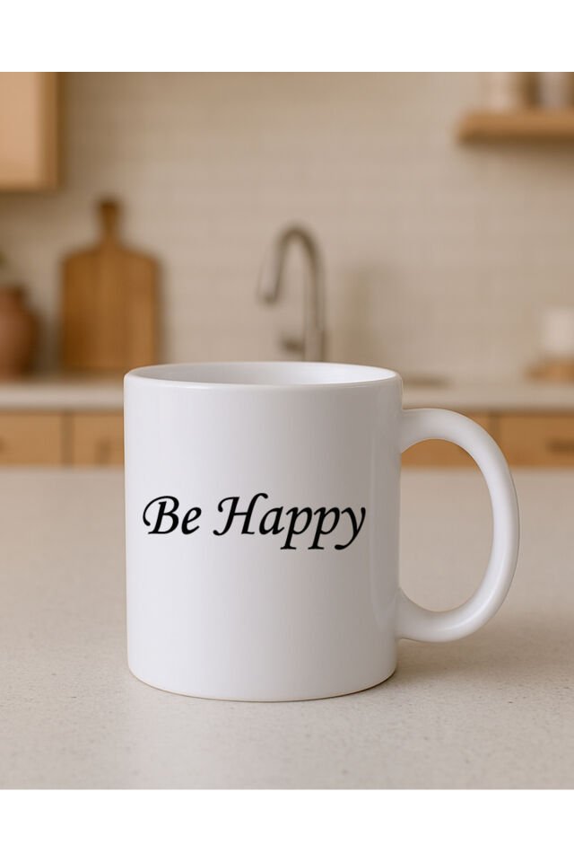 Yazılı Beyaz Bardak Be Happy