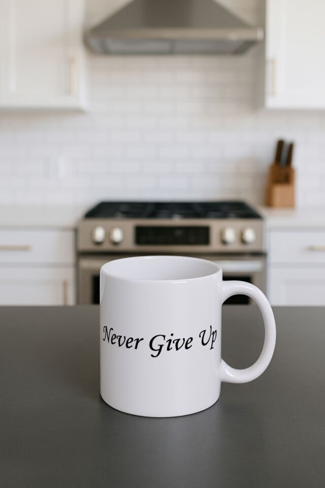 Yazılı Beyaz Bardak Never Gi̇ve Up