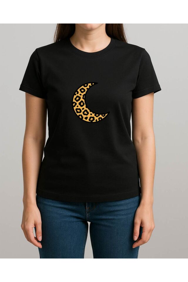 Tişört Unisex (Leopar Ay) Kadin Si̇yah - S