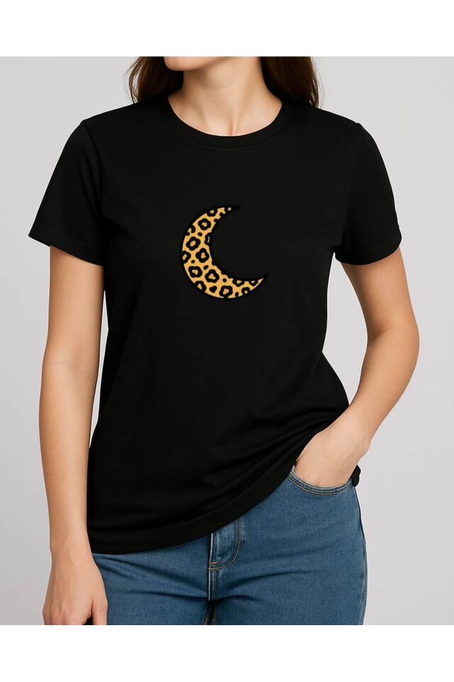 Tişört Unisex (Leopar Ay) Kadin Si̇yah - S