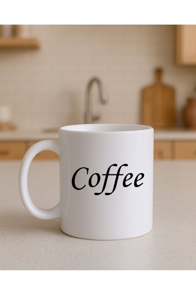 Yazılı Beyaz Bardak Coffee