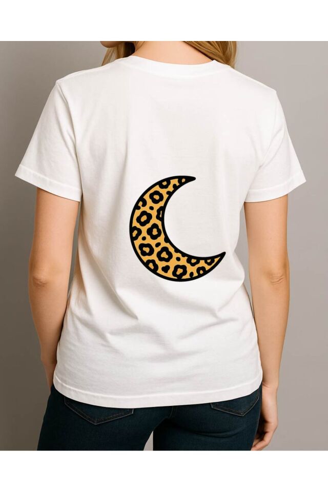 Tişört Unisex (Leopar Ay) Kadin Beyaz - XL
