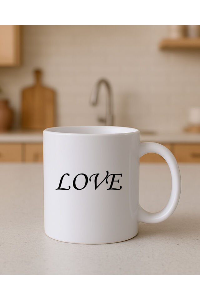Yazılı Beyaz Bardak Love