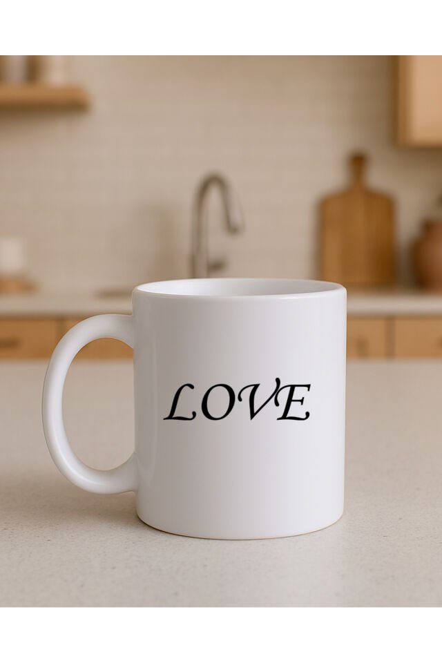 Yazılı Beyaz Bardak Love