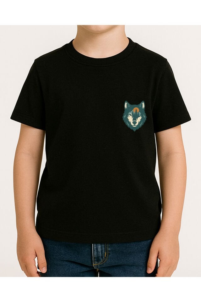 Tişört Unisex Çocuk (Kurt) Erkek Si̇yah - 10-11 Yaş