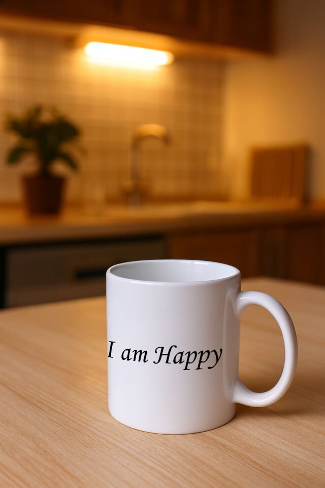 Yazılı Beyaz Bardak I Am Happy