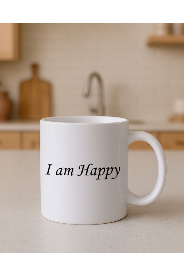 Yazılı Beyaz Bardak I Am Happy