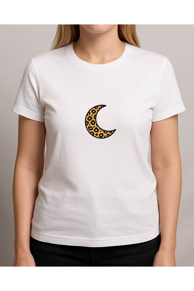 Tişört Unisex (Leopar Ay) Kadin Beyaz - 2XL