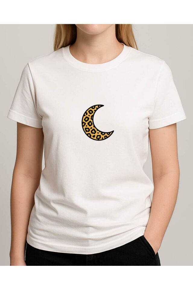 Tişört Unisex (Leopar Ay) Kadin Beyaz - 2XL