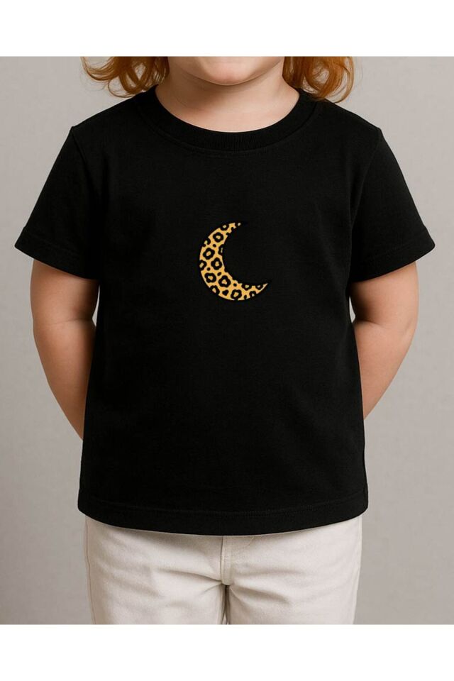 Tişört Unisex Çocuk (Leopar Ay) Kiz Si̇yah - 10-11 Yaş