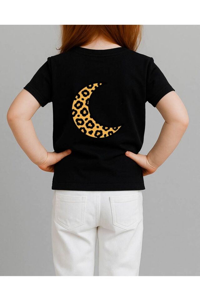 Tişört Unisex Çocuk (Leopar Ay) Kiz Si̇yah - 10-11 Yaş