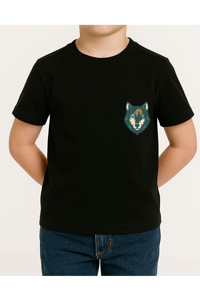 Tişört Unisex Çocuk (Kurt) Erkek Si̇yah - M