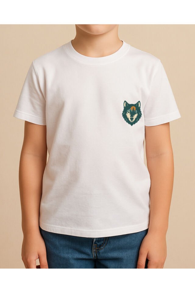 Tişört Unisex Çocuk (Kurt) Erkek Beyaz - 10-11 Yaş