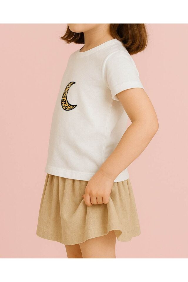 Tişört Unisex Çocuk (Leopar Ay) Kiz Beyaz - 10-11 Yaş