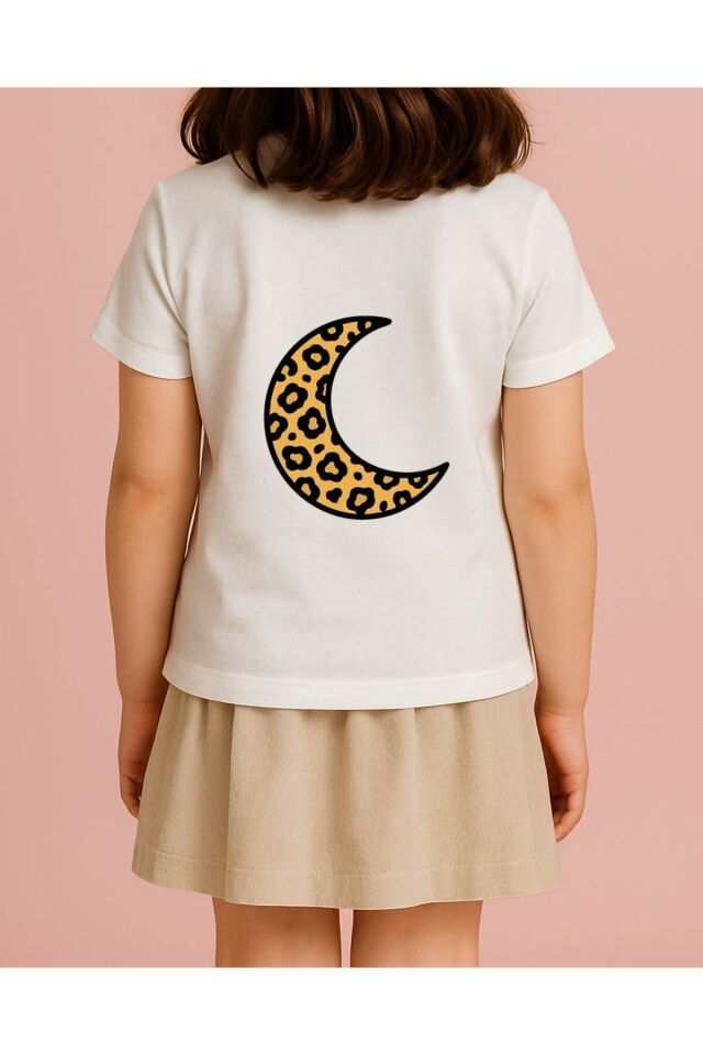 Tişört Unisex Çocuk (Leopar Ay) Kiz Beyaz - 10-11 Yaş