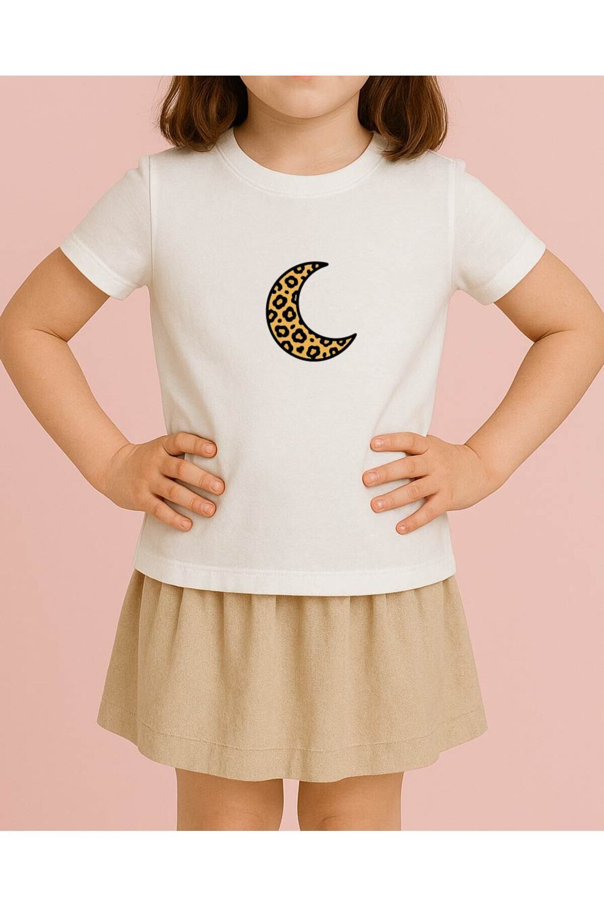 Tişört Unisex Çocuk (Leopar Ay) Kiz Beyaz - 10-11 Yaş