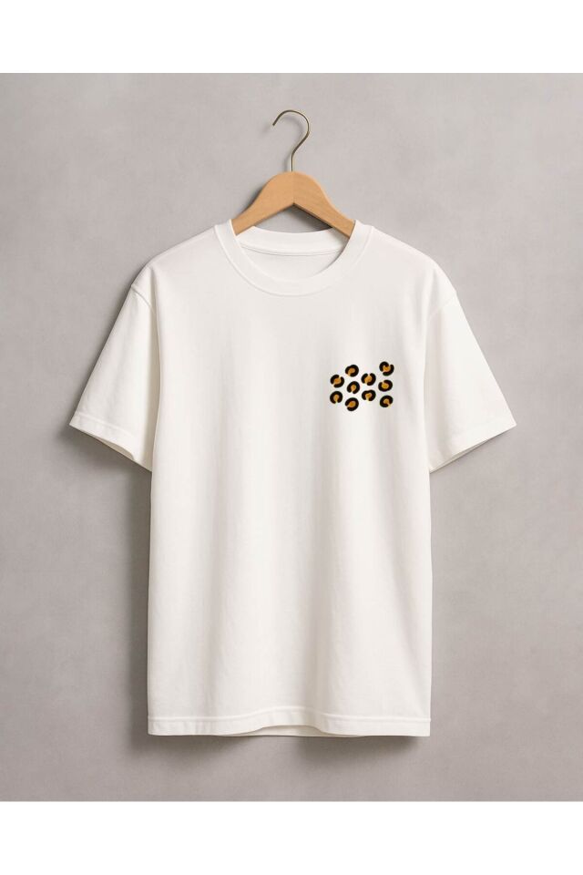 Tişört Unisex (Leopar Desen) Kadin Beyaz - XL