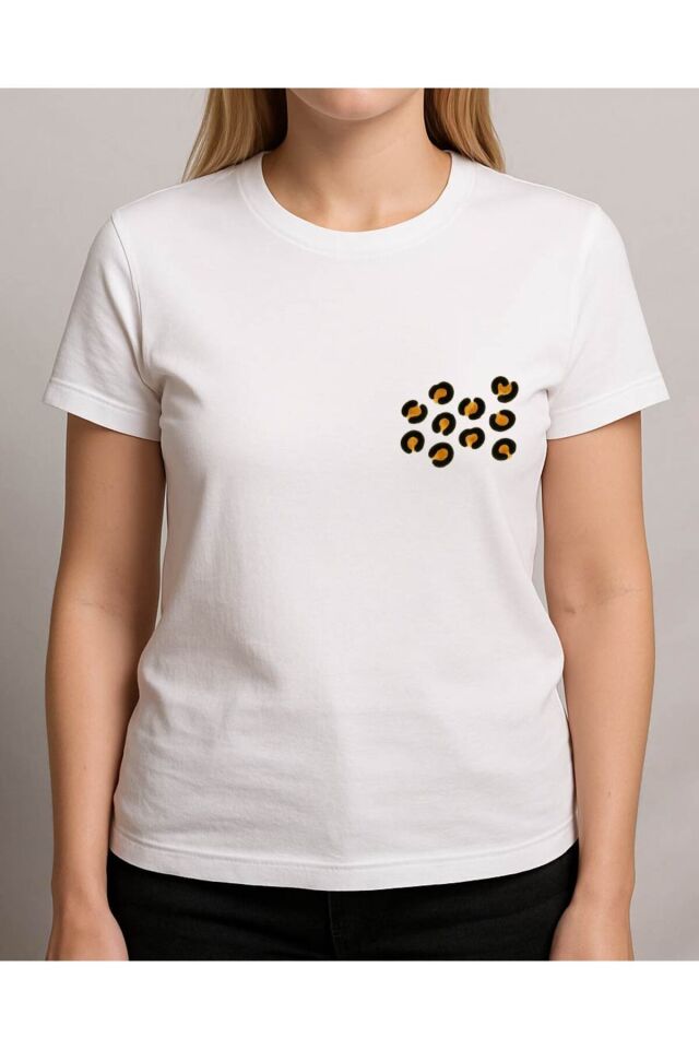 Tişört Unisex (Leopar Desen) Kadin Beyaz - XL