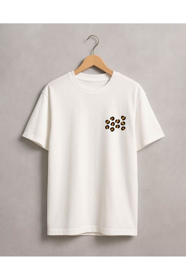 Tişört Unisex (Leopar Desen) Kadin Beyaz - L