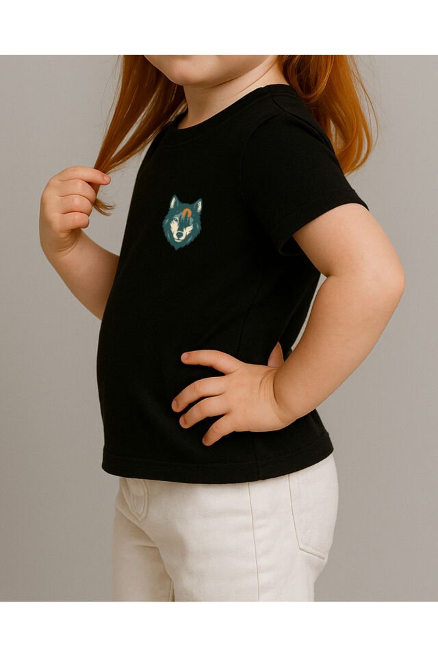 Tişört Unisex Çocuk (Kurt) Kiz Si̇yah - 10-11 Yaş