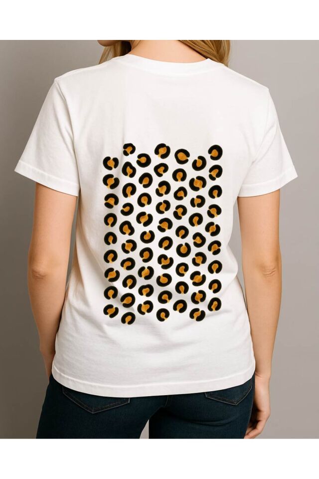 Tişört Unisex (Leopar Desen) Kadin Beyaz - S