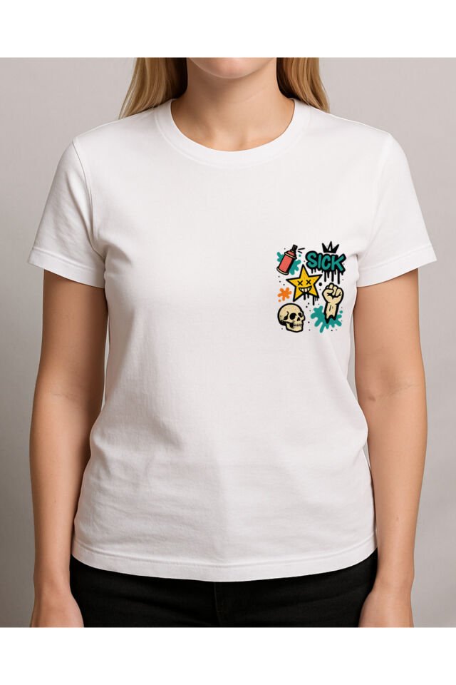 Tişört Unisex (Kurukafa) Kadin Beyaz - S