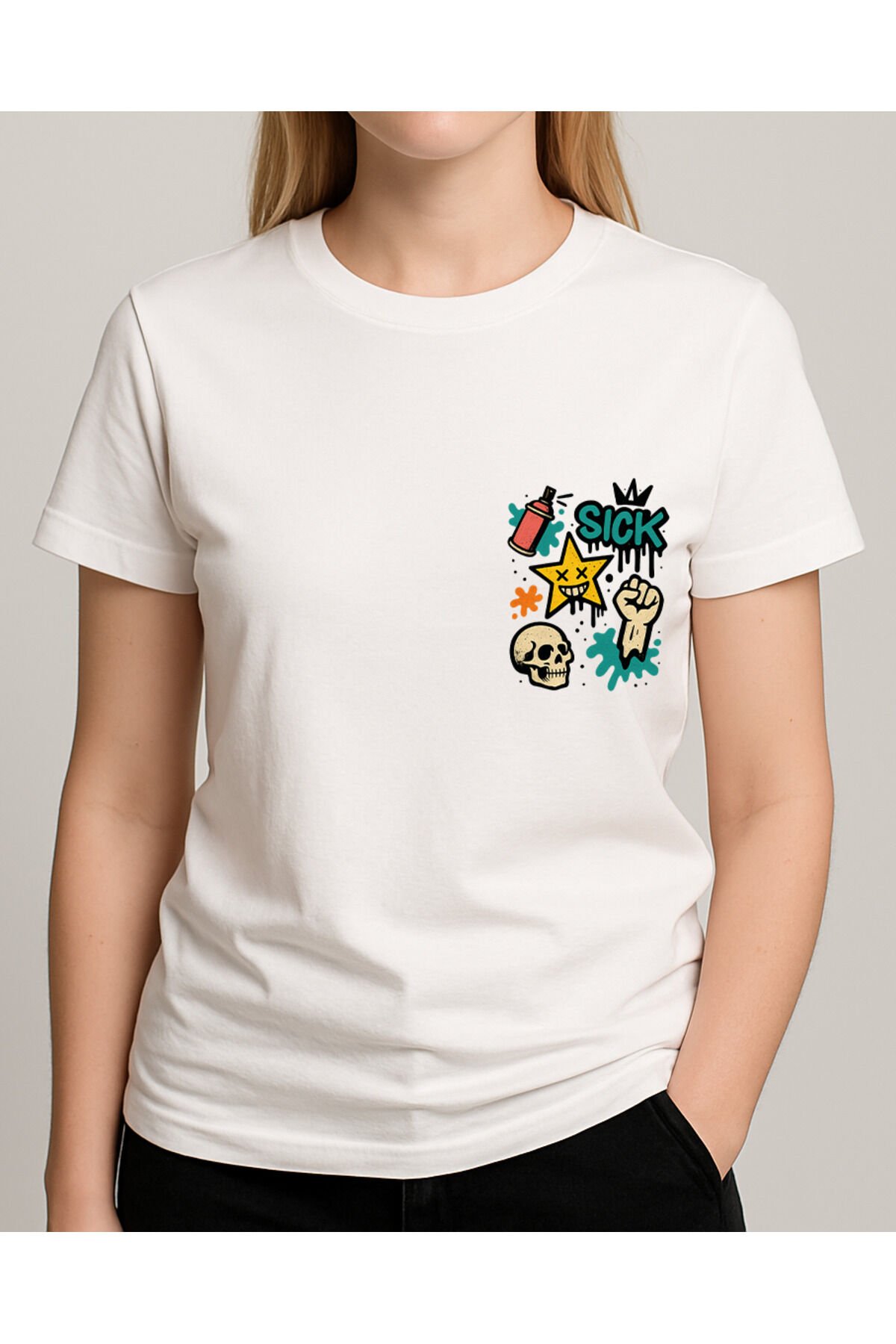 Tişört Unisex (Kurukafa) Kadin Beyaz - M