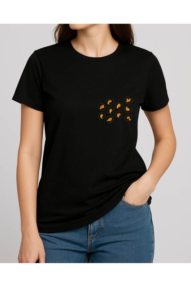 Tişört Unisex (Leopar Desen) Kadin Si̇yah - S