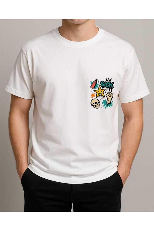 Tişört Unisex (Kurukafa) Erkek Beyaz - 2XL