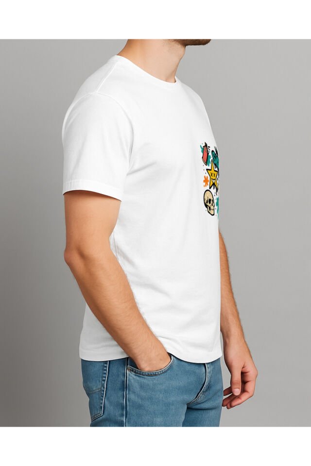 Tişört Unisex (Kurukafa) Erkek Beyaz - 2XL