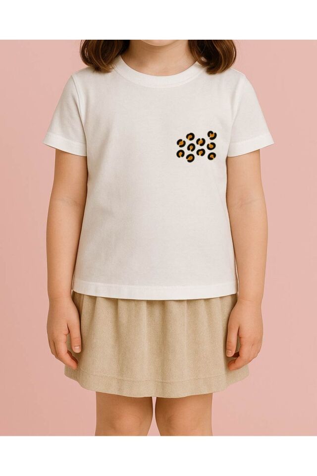 Tişört Unisex Çocuk (Leopar Desen) Kiz Beyaz - 10-11 Yaş