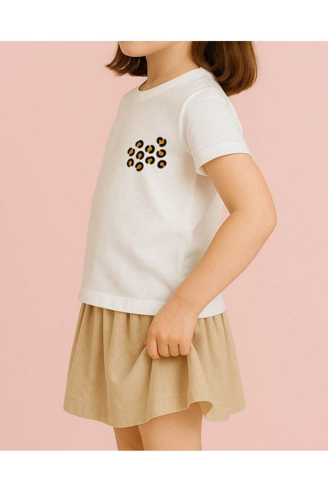Tişört Unisex Çocuk (Leopar Desen) Kiz Beyaz - 10-11 Yaş