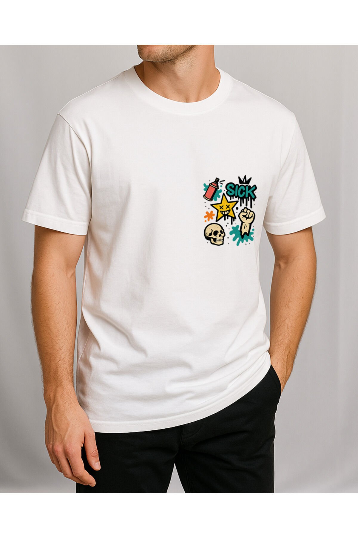 Tişört Unisex (Kurukafa) Erkek Beyaz - XL