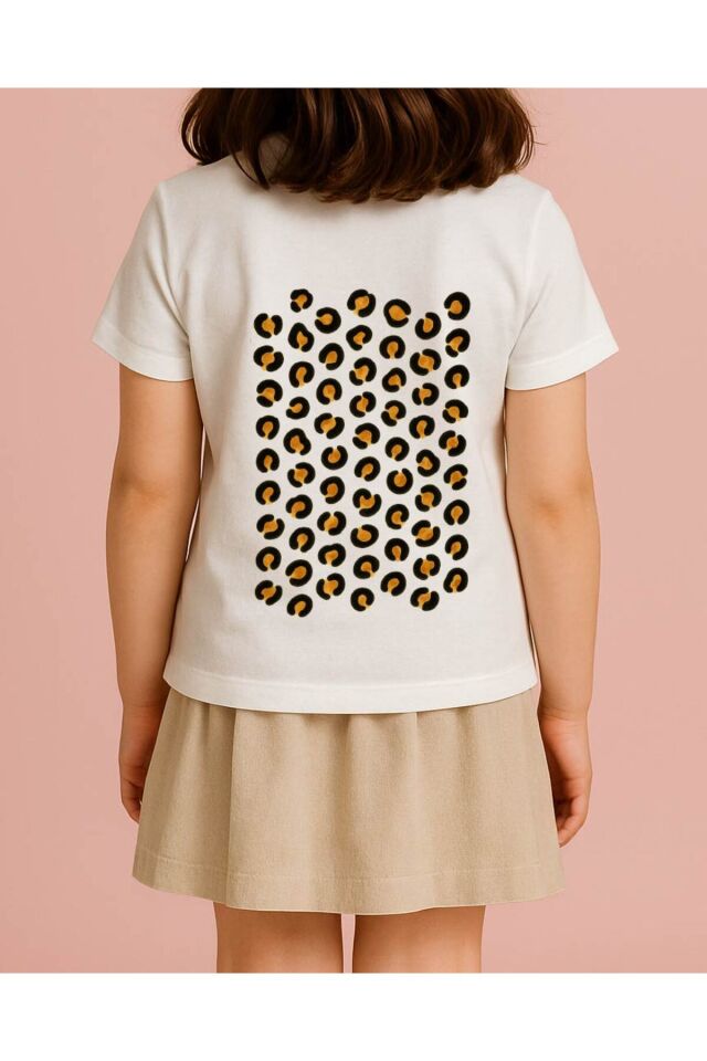 Tişört Unisex Çocuk (Leopar Desen) Kiz Beyaz - 4-5 Yaş