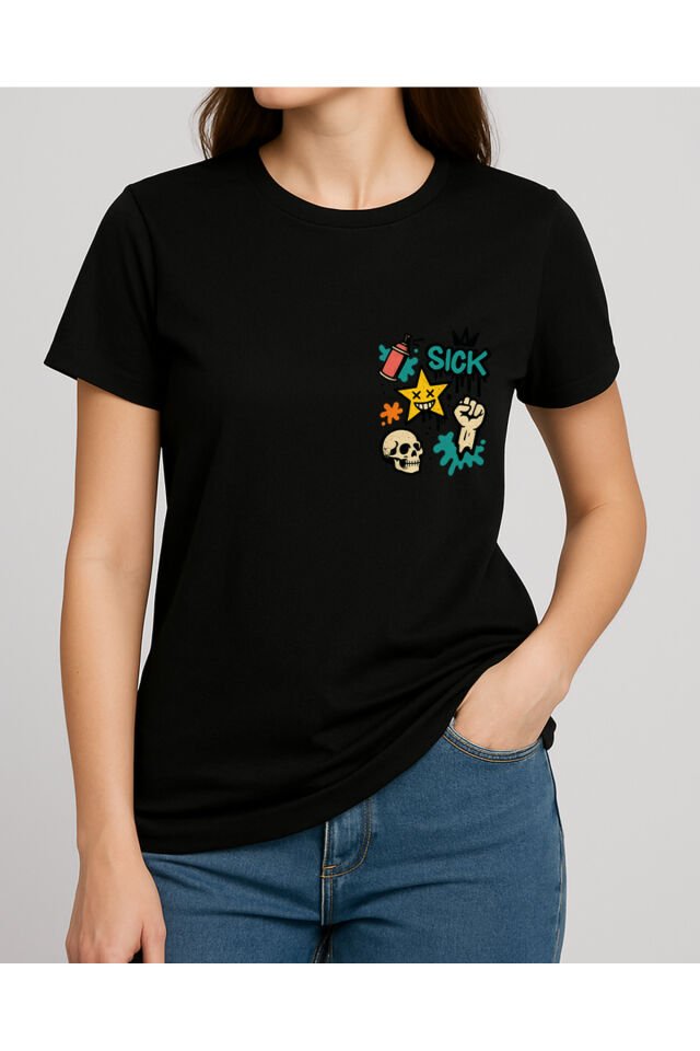 Tişört Unisex (Kurukafa) Kadin Si̇yah - S