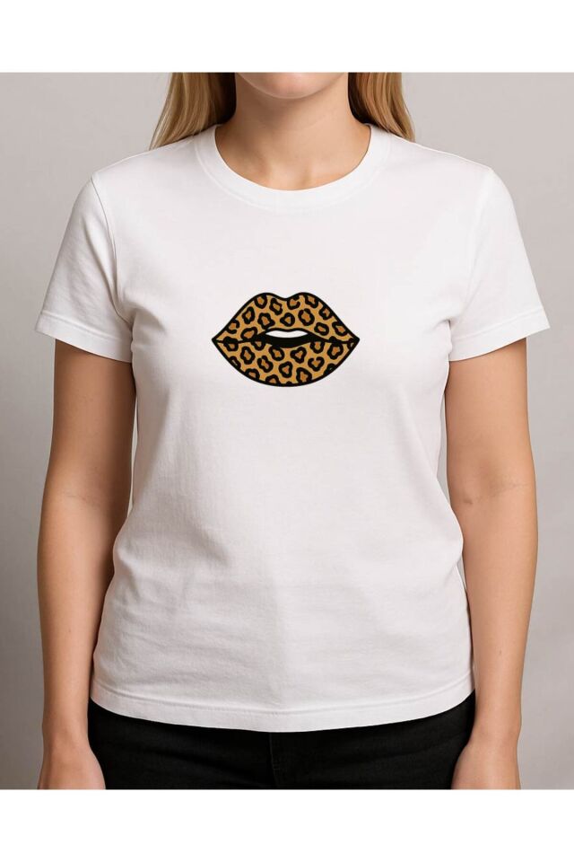 Tişört Unisex (Leopar Dudak) Kadin Beyaz - 2XL