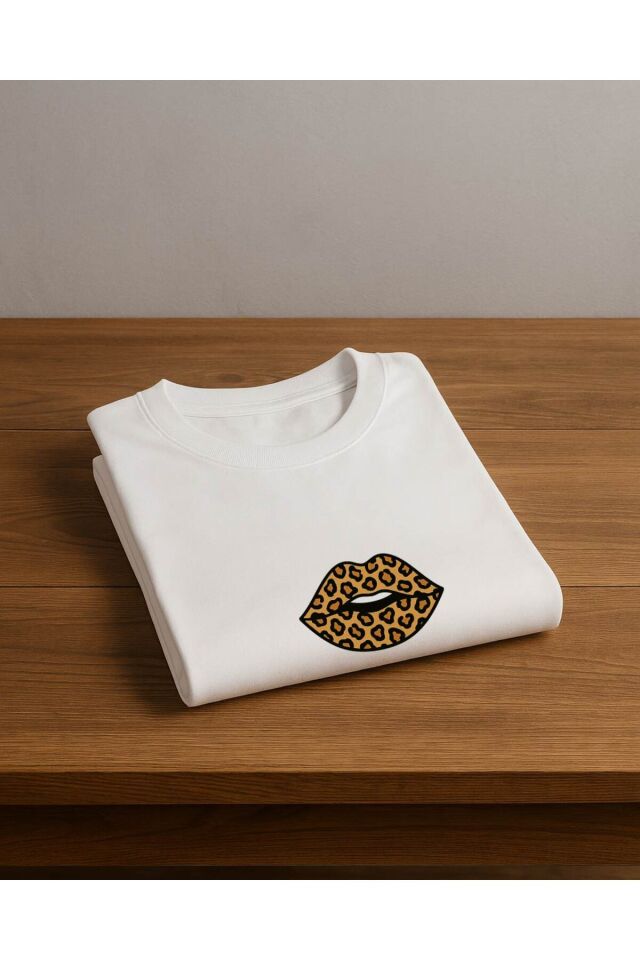 Tişört Unisex (Leopar Dudak) Kadin Beyaz - S