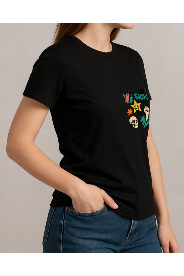Tişört Unisex (Kurukafa) Kadin Si̇yah - XL