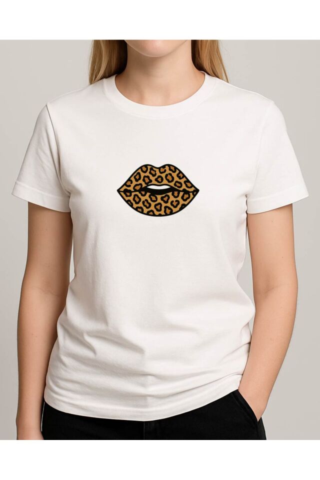 Tişört Unisex (Leopar Dudak) Kadin Beyaz - XL